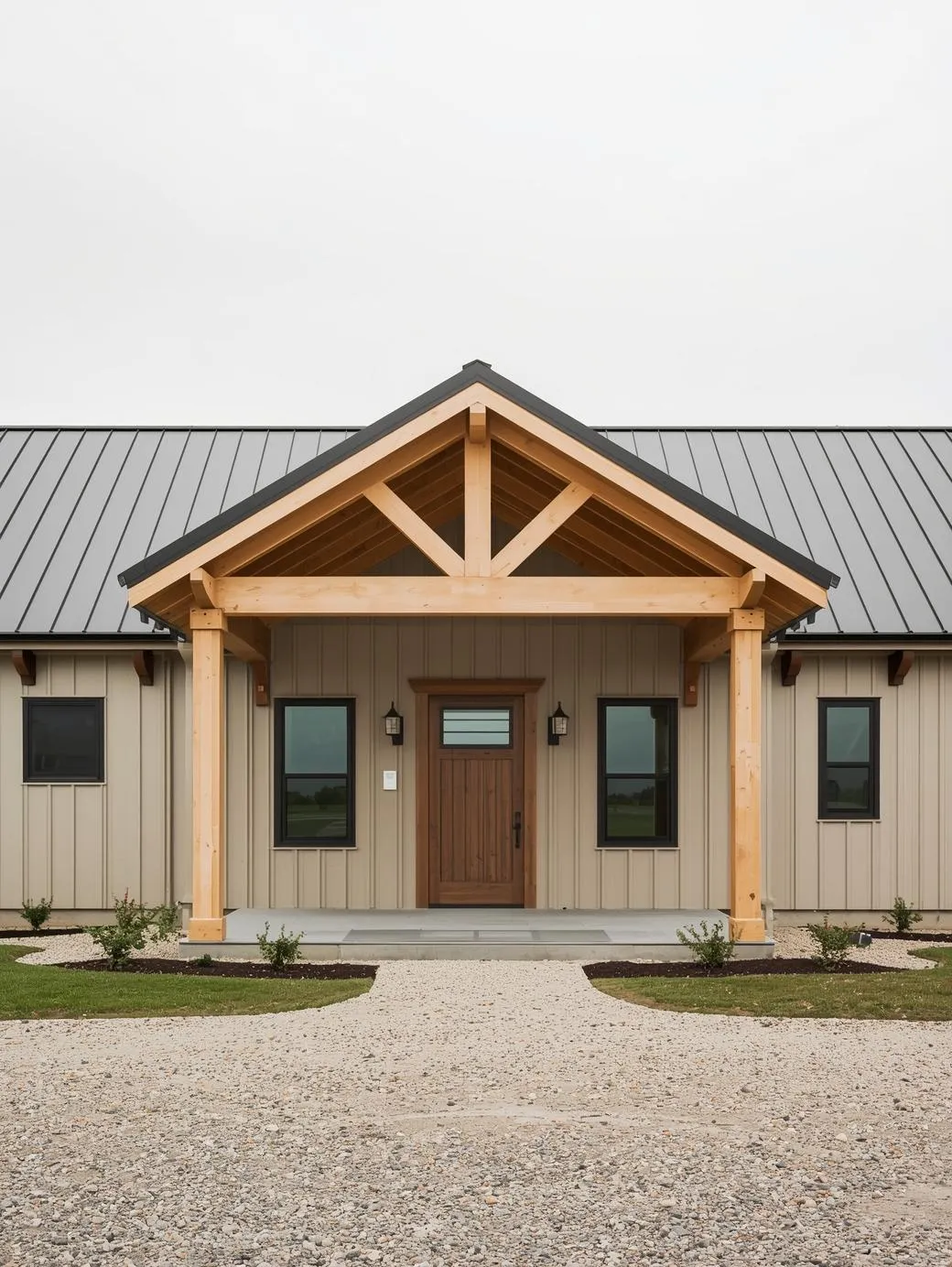 Modern-farmhouse-ranch-exterior-muted-cream-vertical-board
