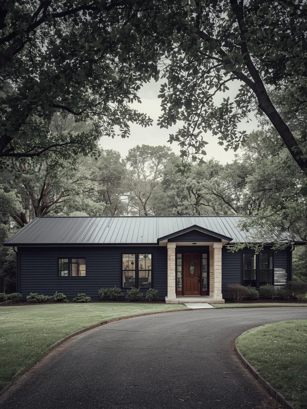Single-story-ranch-house-painted-deep-charcoal-gray-horizontal