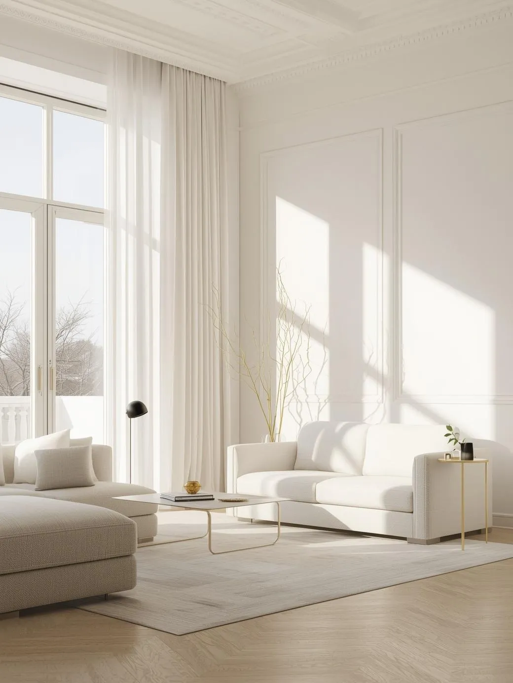 Bright-small-apartment-interior-with-soft-beige-and-white-color-palette-sunlight