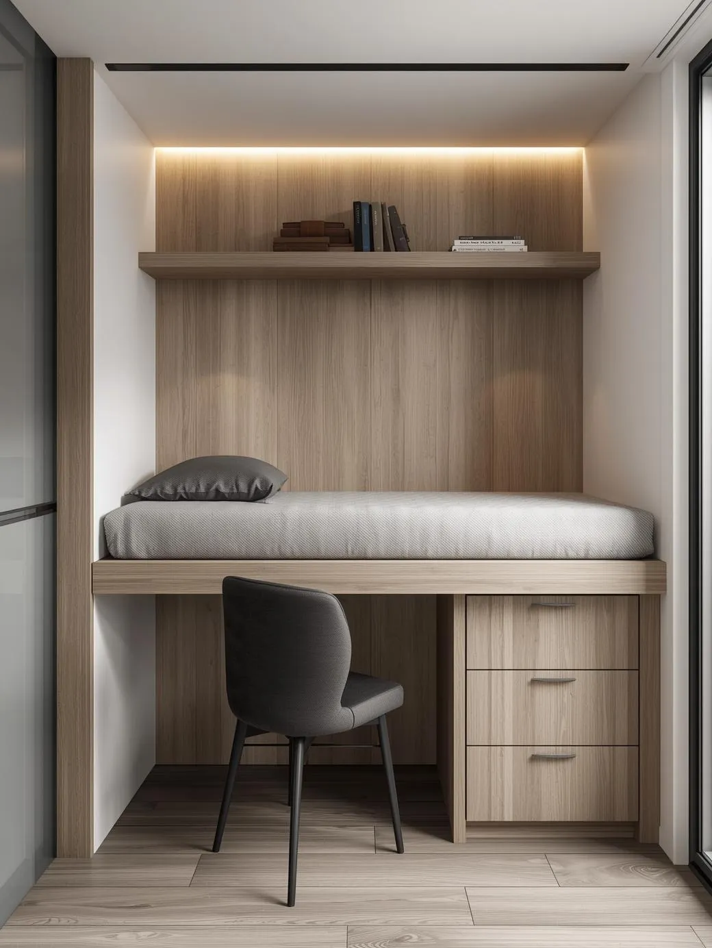 Compact-studio-apartment-with-wall-mounted-foldable-bed-