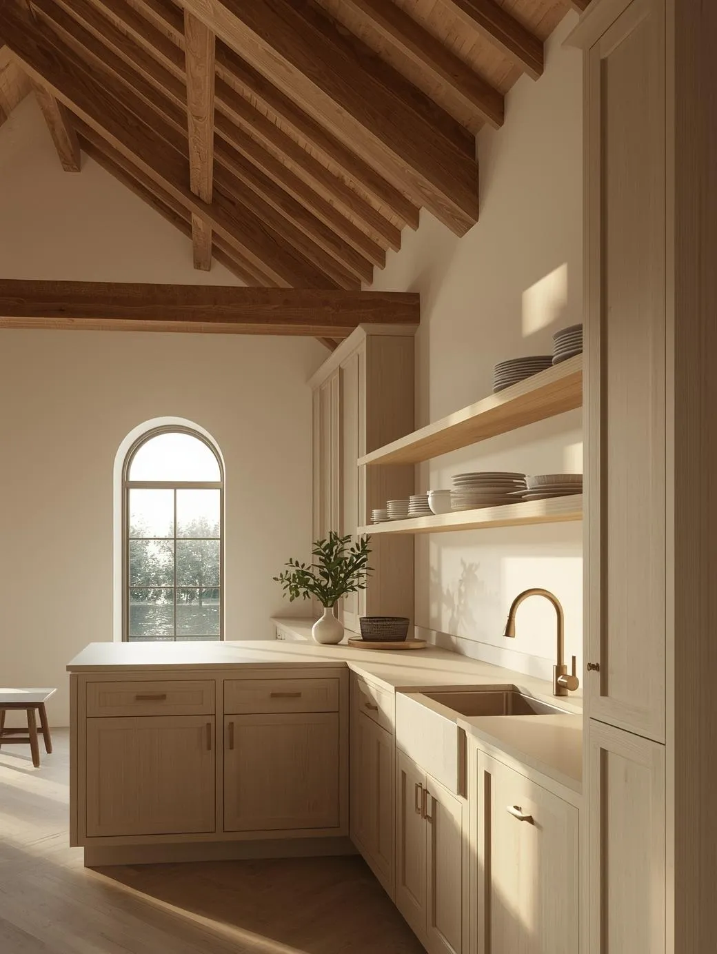 Converted-barn-loft-kitchen-exposed-wood