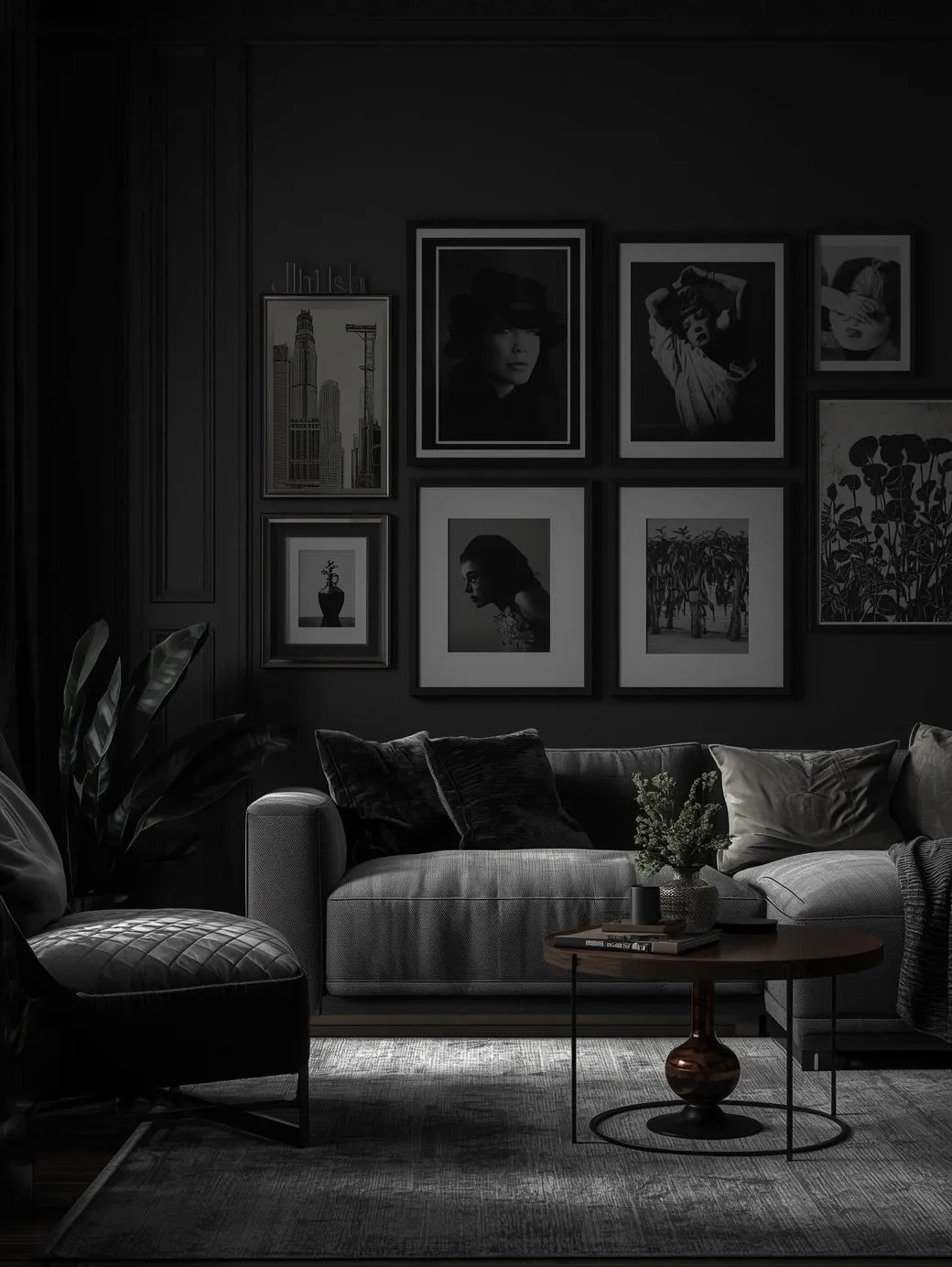 Dark-feminine-gallery-wall-with-black-frames-artistic-prints