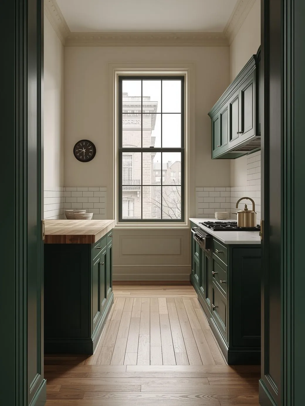 Historic-brownstone-kitchen-deep-forest-green-shaker.