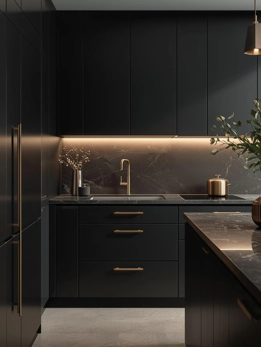 Black Kitchen interior for dark apartment
